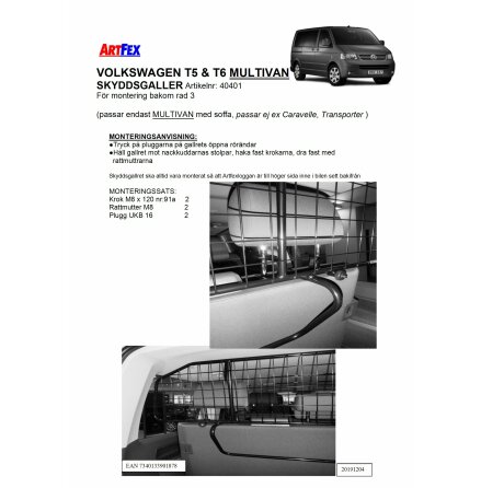 Artfex Hundgaller/lastgaller Volkswagen T5 Multivan (skrymmande)